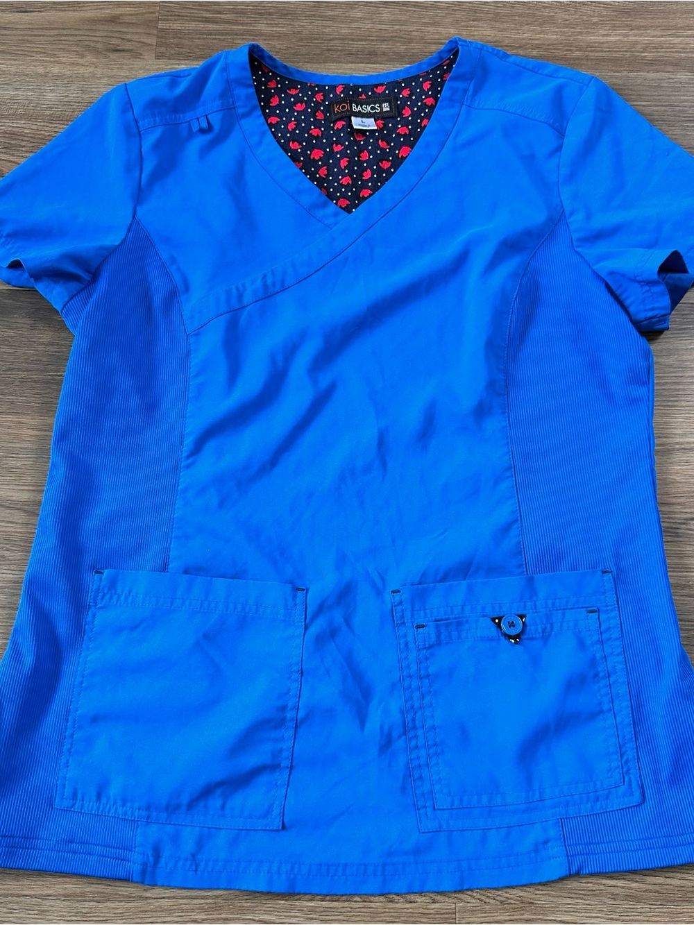 Koi Basics Large Katie Women's Scrub Top 4 Pocket Mock Wrap Royal Blue V-Neck